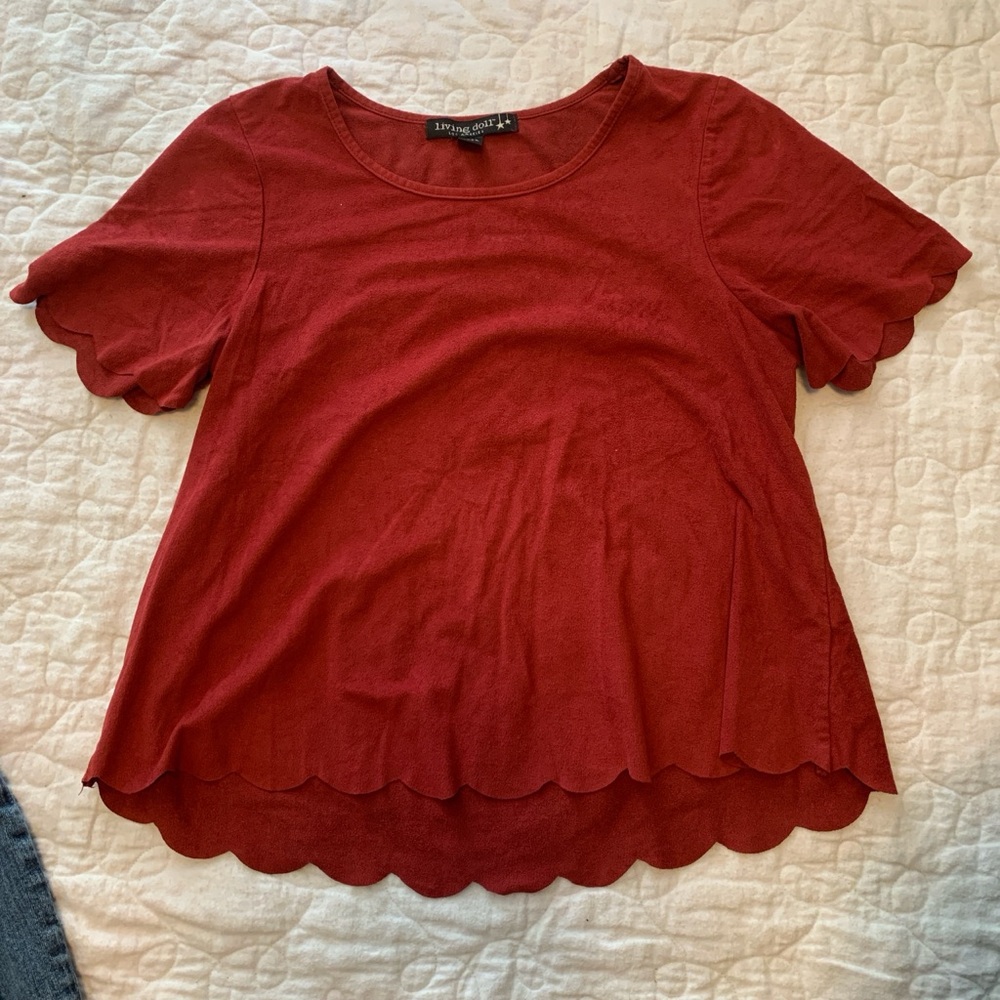 Living Doll Red Scalloped Short Sleeve Tee